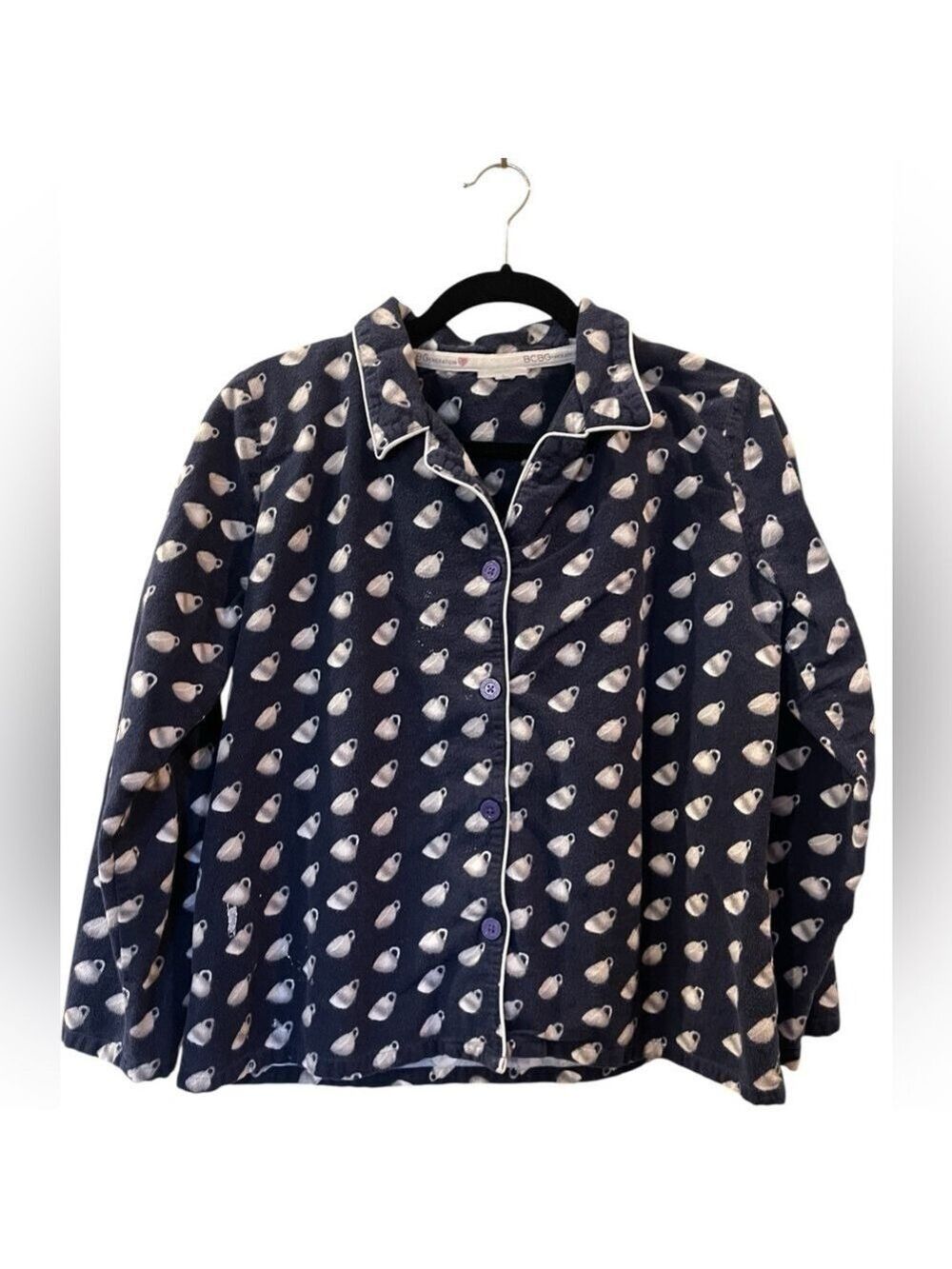 BCBGeneration Women’s Blue White Pajama Long Sleeve Flannel Shirt Size: Medium